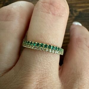 Emerald and white sapphire ring in gold plated sterling silver.